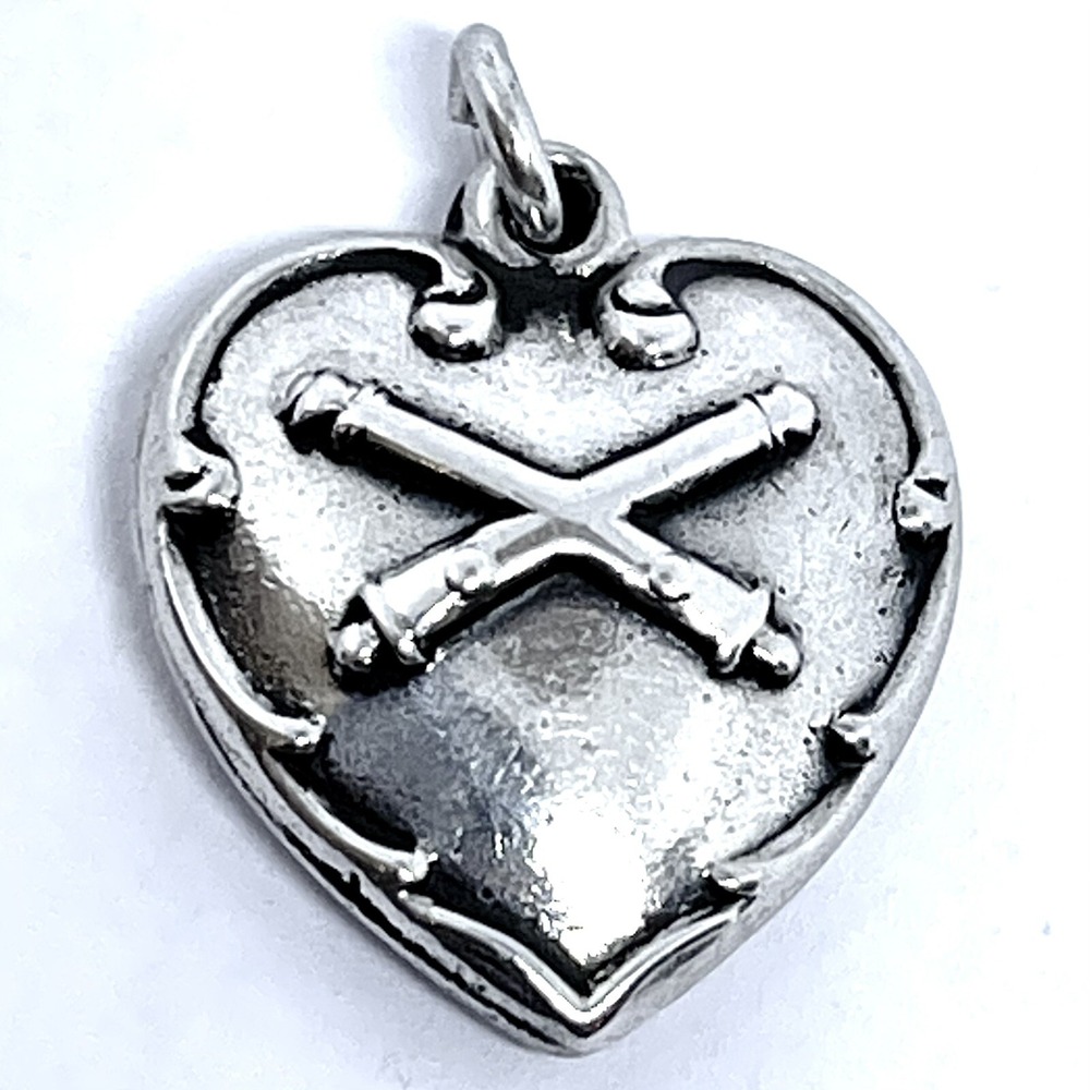 US Army Artillery Military Cannon Puffy Heart Charm Sterling Silver Repousse VTG